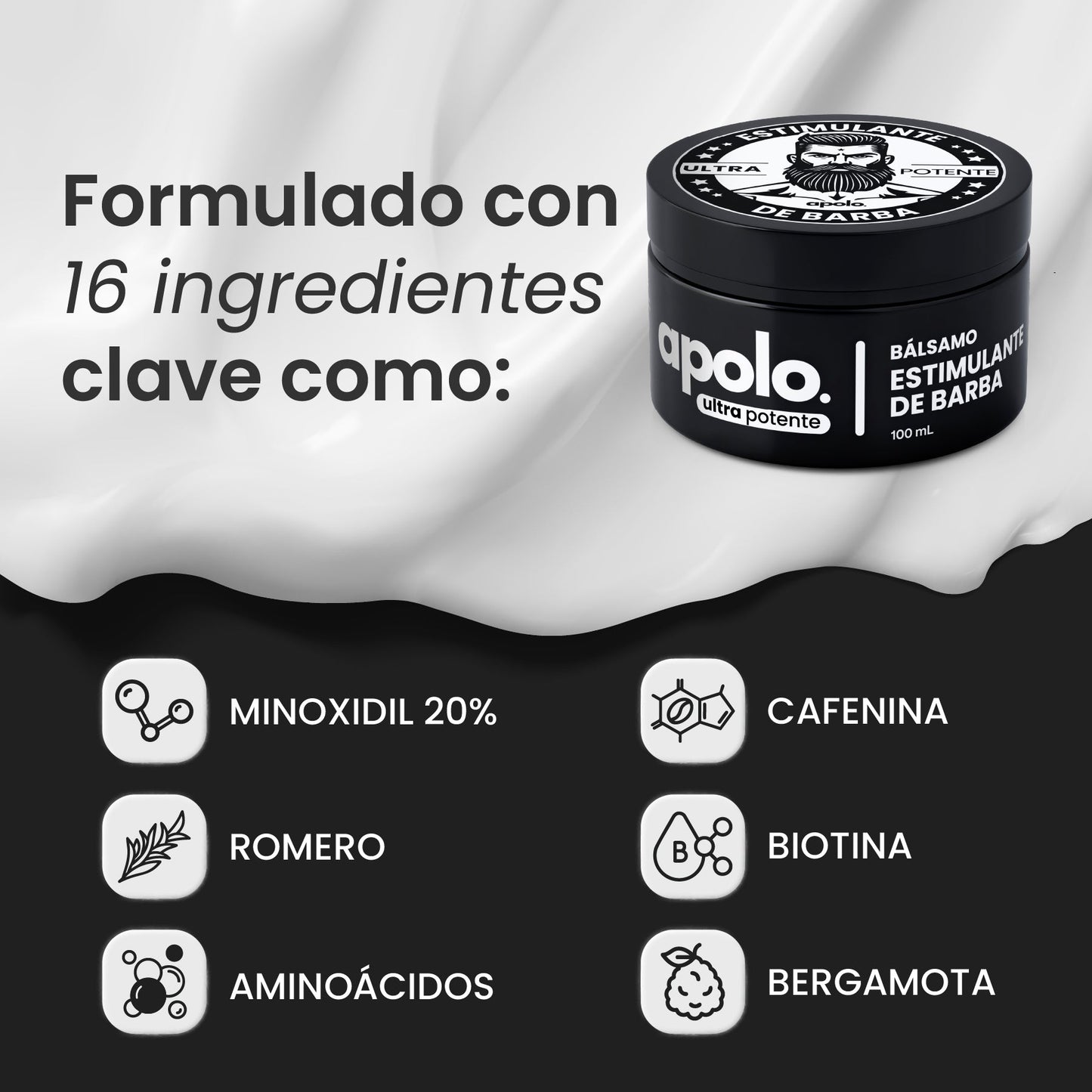 LLEVA 2X POR SUPER PRECIO Bálsamo para Crecimiento de Barba Ultra Potente con Minoxidil 20% | 100mL